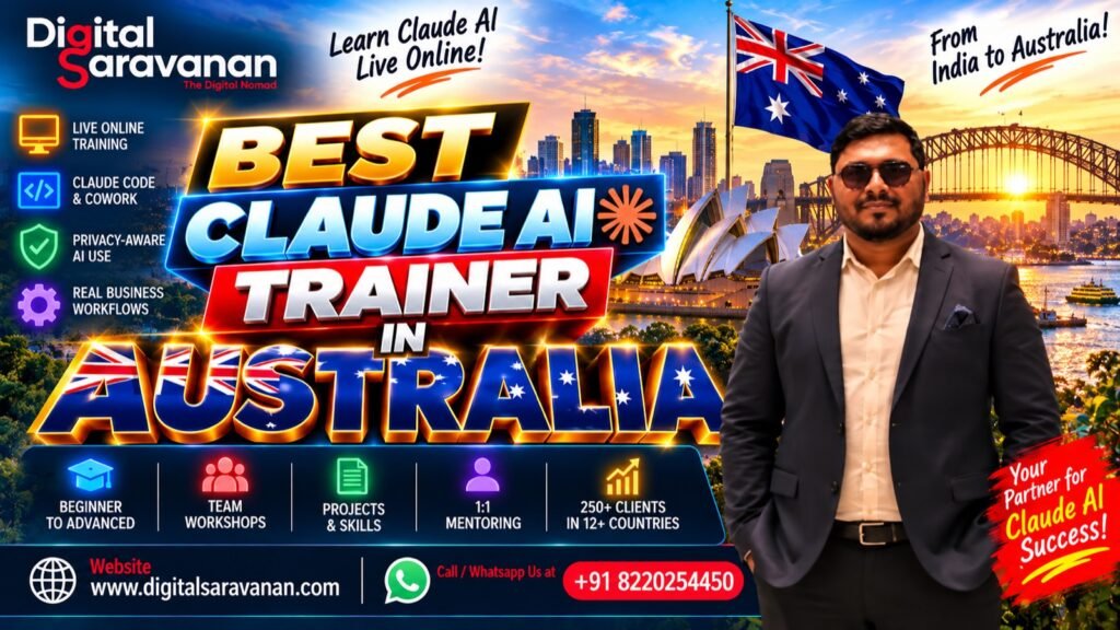Best Claude AI Trainer in Australia - Digital Saravanan, live online Claude AI trainer in front of Sydney Harbour