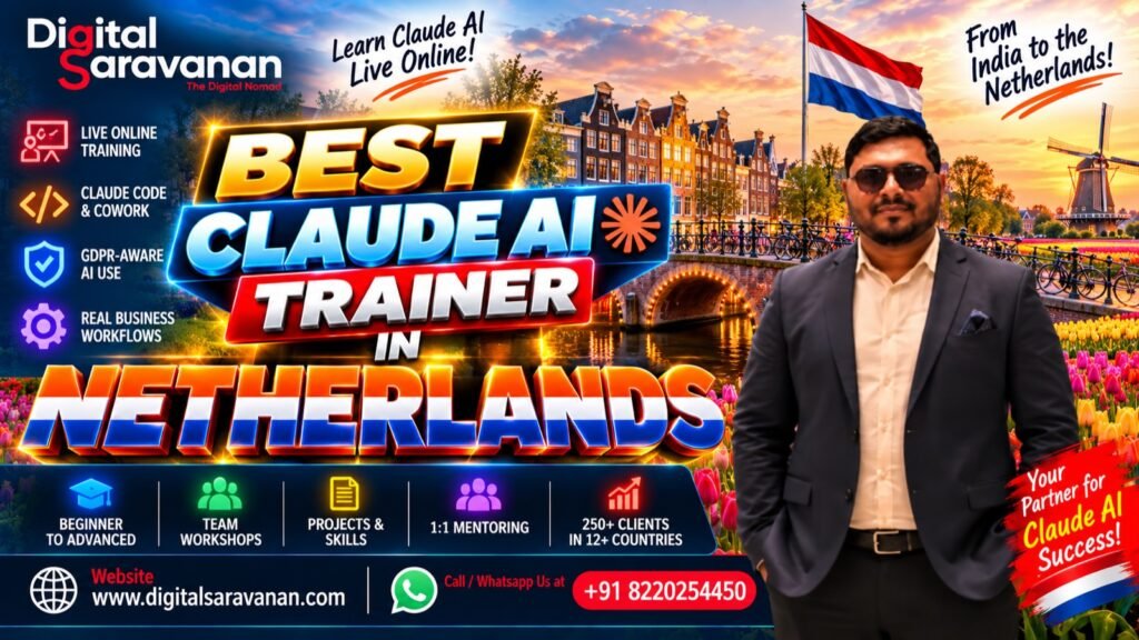 Best Claude AI Trainer in Netherlands - Digital Saravanan, live online Claude AI trainer by an Amsterdam canal