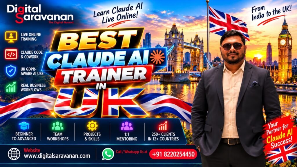 Best Claude AI Trainer in UK - Digital Saravanan, live online Claude AI trainer in front of Tower Bridge in London