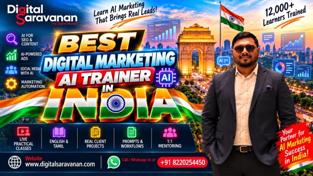 Best digital marketing AI trainer in India - Digital Saravanan, Founder of DigiMonk Agency & Academy, Chennai