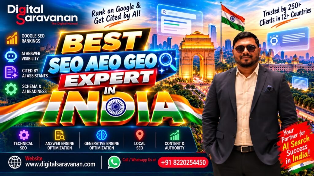 Best SEO AEO GEO expert in India - Digital Saravanan, Founder of DigiMonk Agency & Academy, Chennai