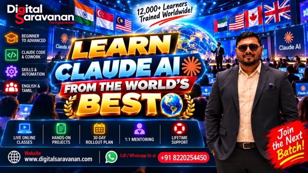 Learn Claude AI from the best Claude AI expert in the world - Digital Saravanan training in English and Tamil