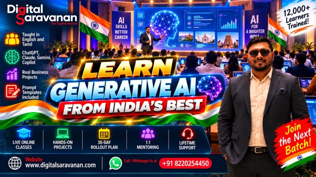 Learn generative AI from the best generative AI expert trainer in India - Digital Saravanan training in English and Tamil
