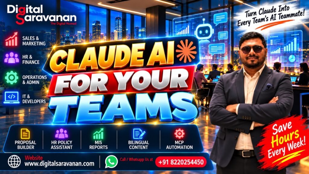 Claude AI for your teams by Digital Saravanan: sales and marketing, HR and finance, operations and IT workflows